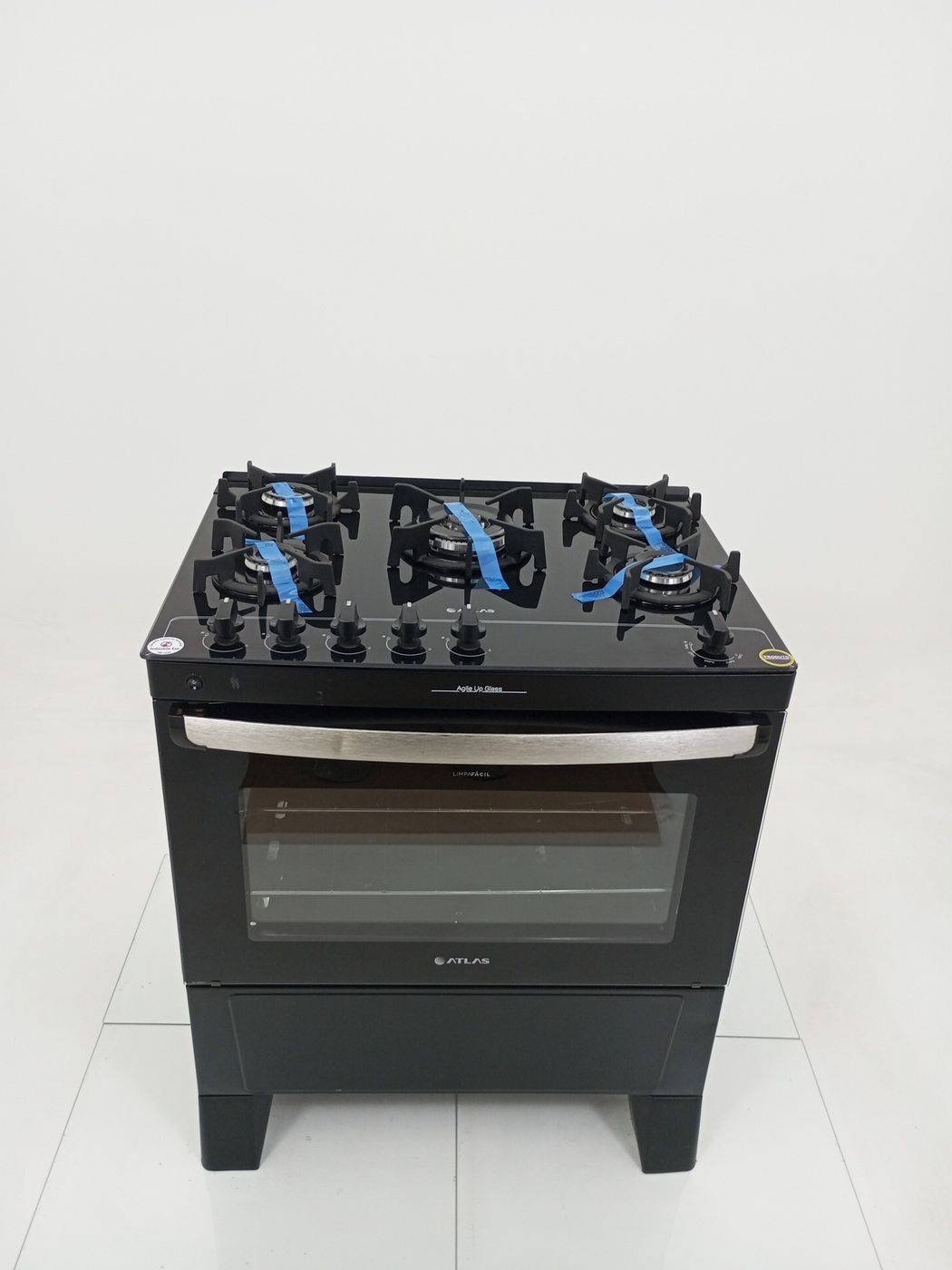 FOGAO ATLAS 5 BOCAS MESA DE VIDRO - PRETO