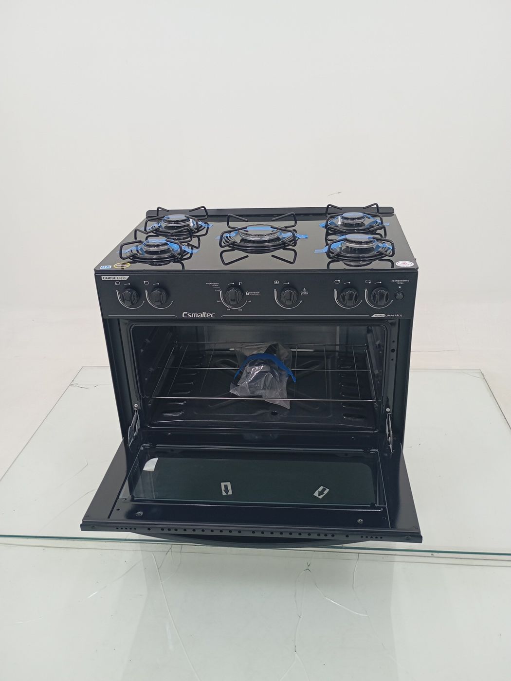 FOGAO ESMALTEC 5 BOCAS CARIBE GLASS MESA DE V