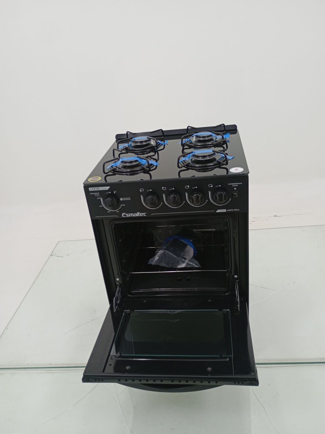 FOGAO ESMALTEC 4 BOCAS CARIBE GLASS MESA DE V