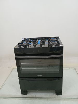 Fogao Continental Fc5gb 5 Bocas Mesa De Vidro Forno Eco Turbo E Tripla Chama - Preto
