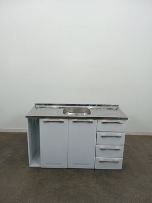 Balcao Itatiaia Diamente 2 Portas 4 Gavetas E Pia Inox 120cm - Branco